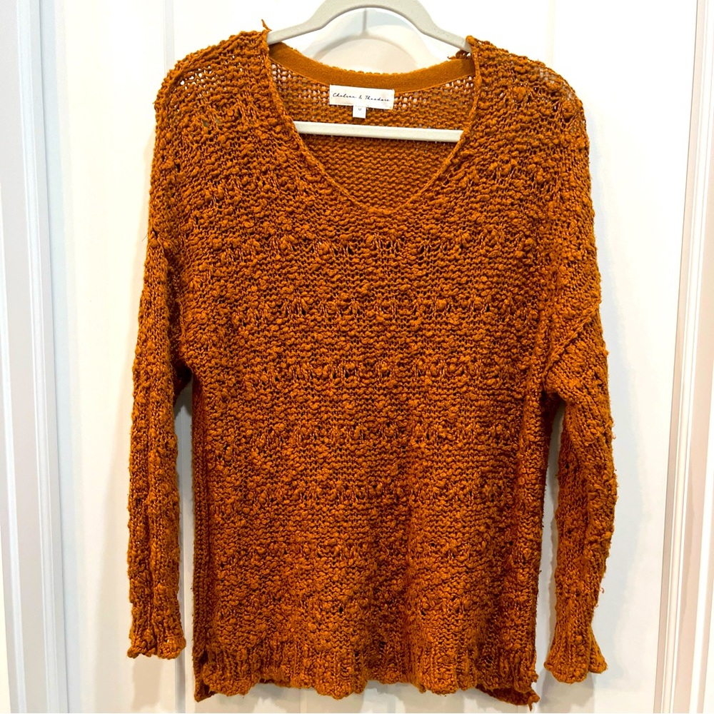 Chelsea and Theodore Women’s Knit Sweater‎ Crochet Size Medium Burnt Orange